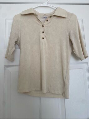 Reformation Cream Ribbed Polo with Button Placket Sz S